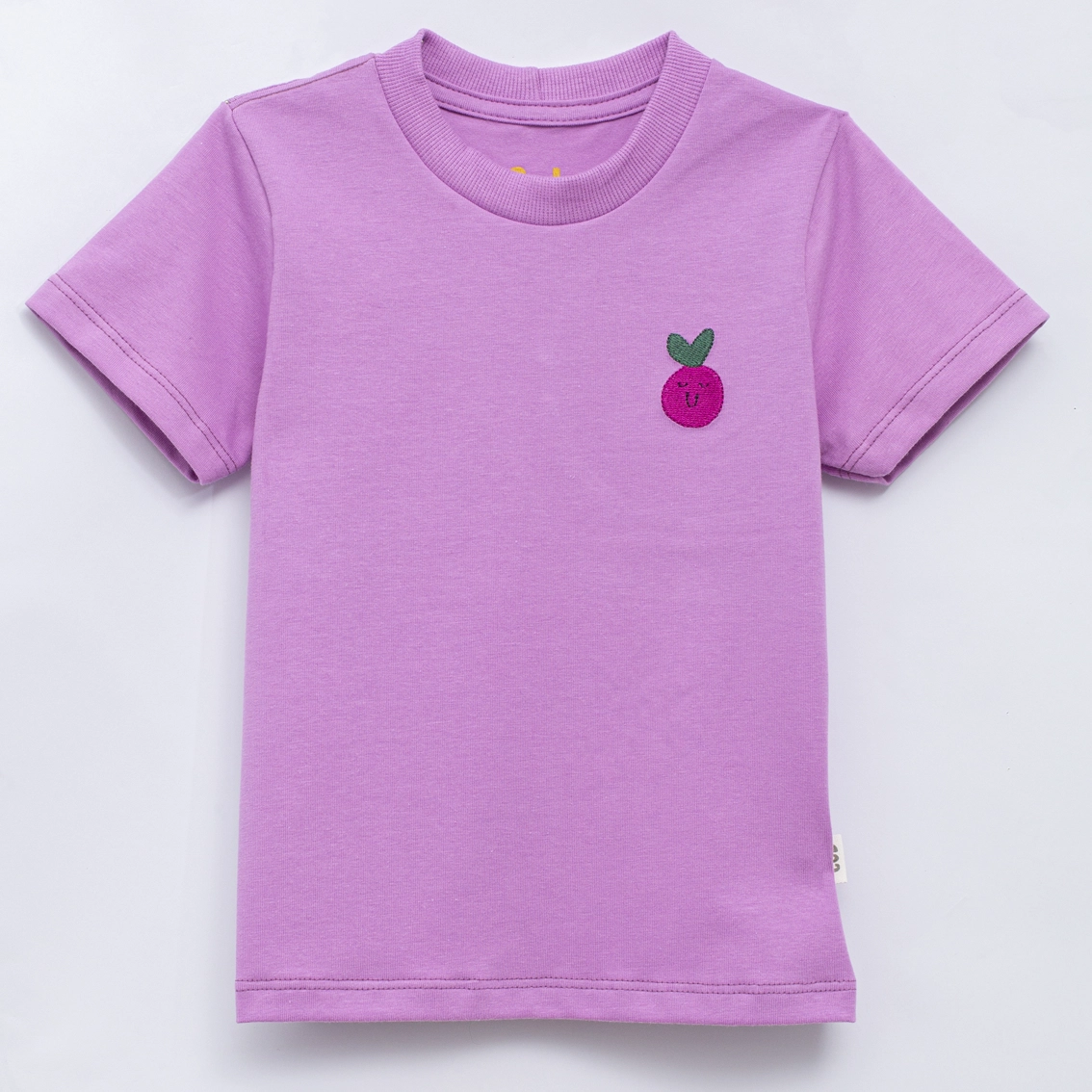 Camiseta Manga Curta Lilás Bordado Cereja