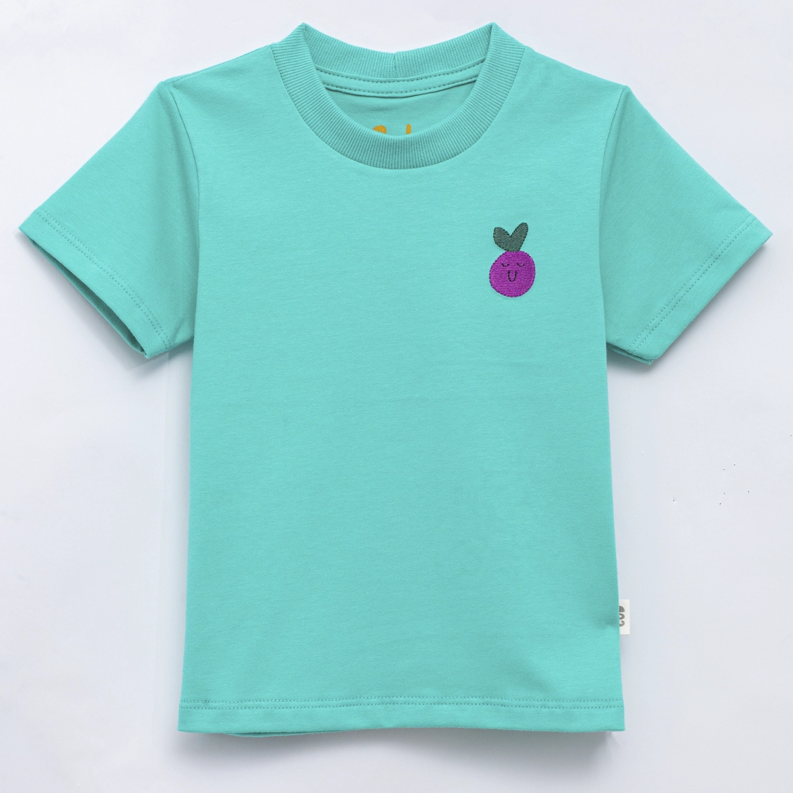 Camiseta Manga Curta Verde Bordado Mirtilo