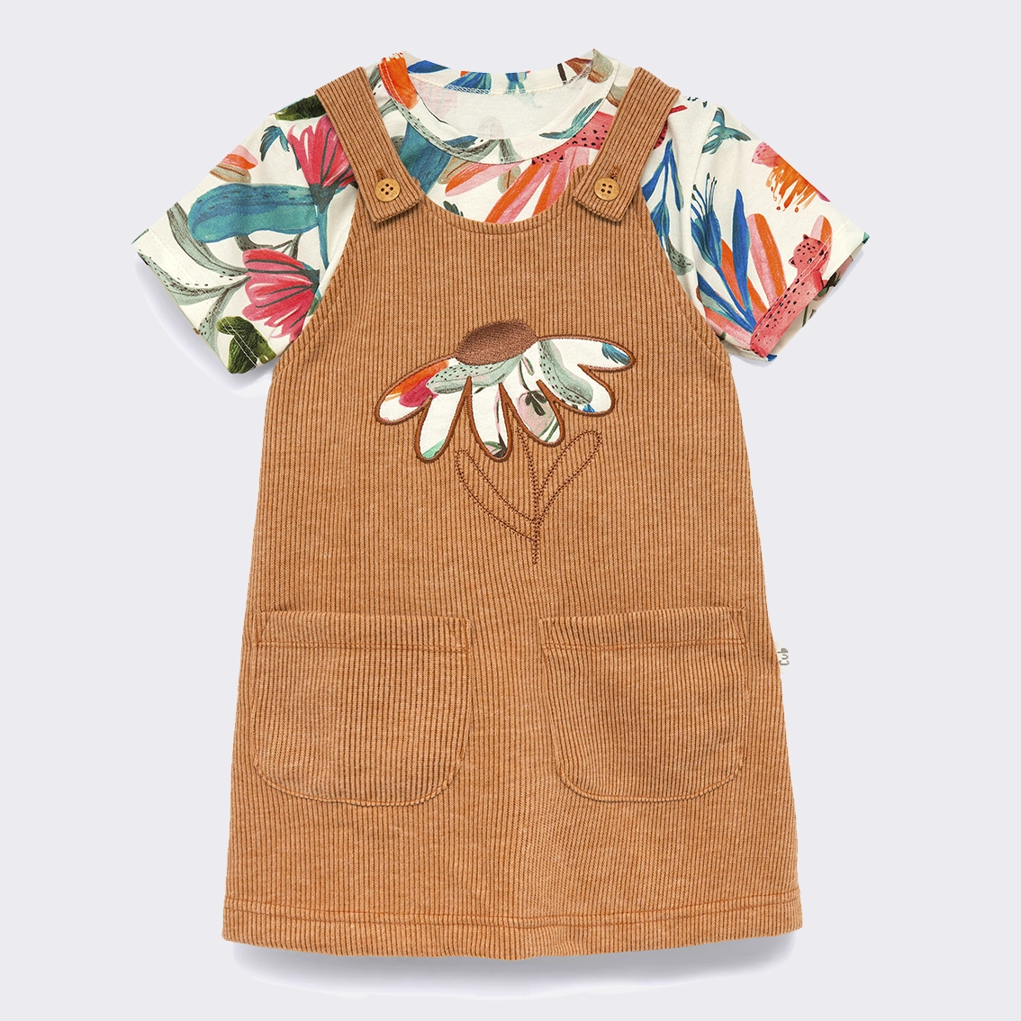 Conjunto Salopete Malha tricô e Camiseta Flora