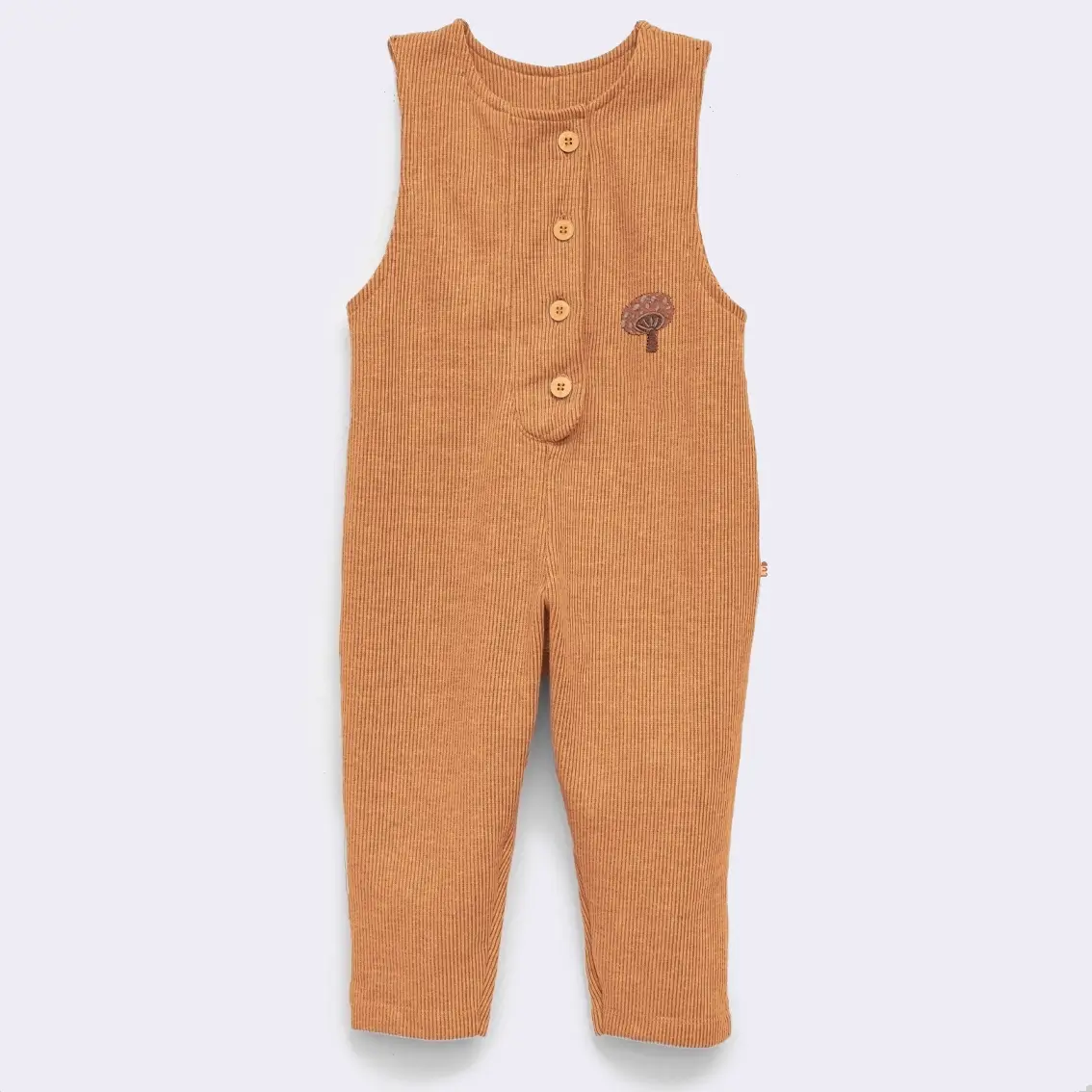 Macacão Malha Tricô Marrom Bordado Cogumelo