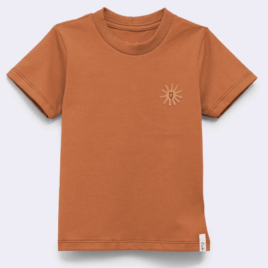 Camiseta Manga Curta Marrom Bordado Sol