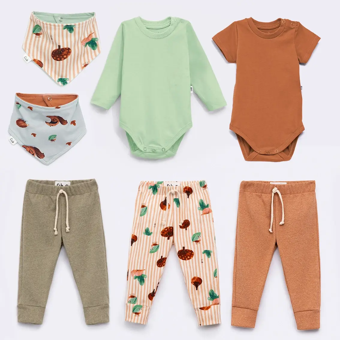 Kit Body e Calças Bebê Cogumelo - 7 peças