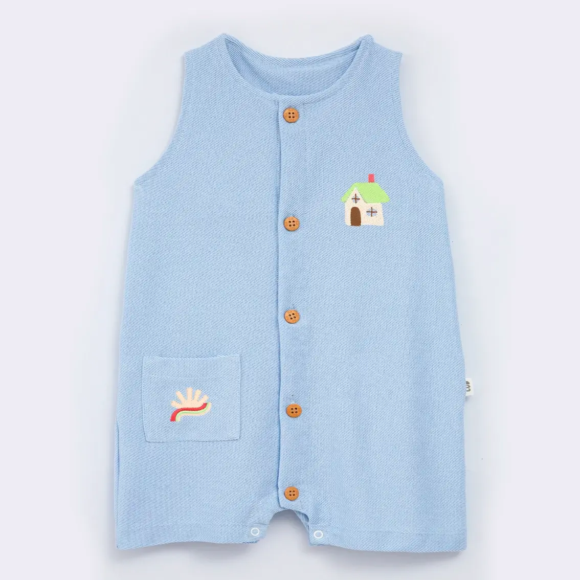 Macaquinho Azul Bordado Casinha